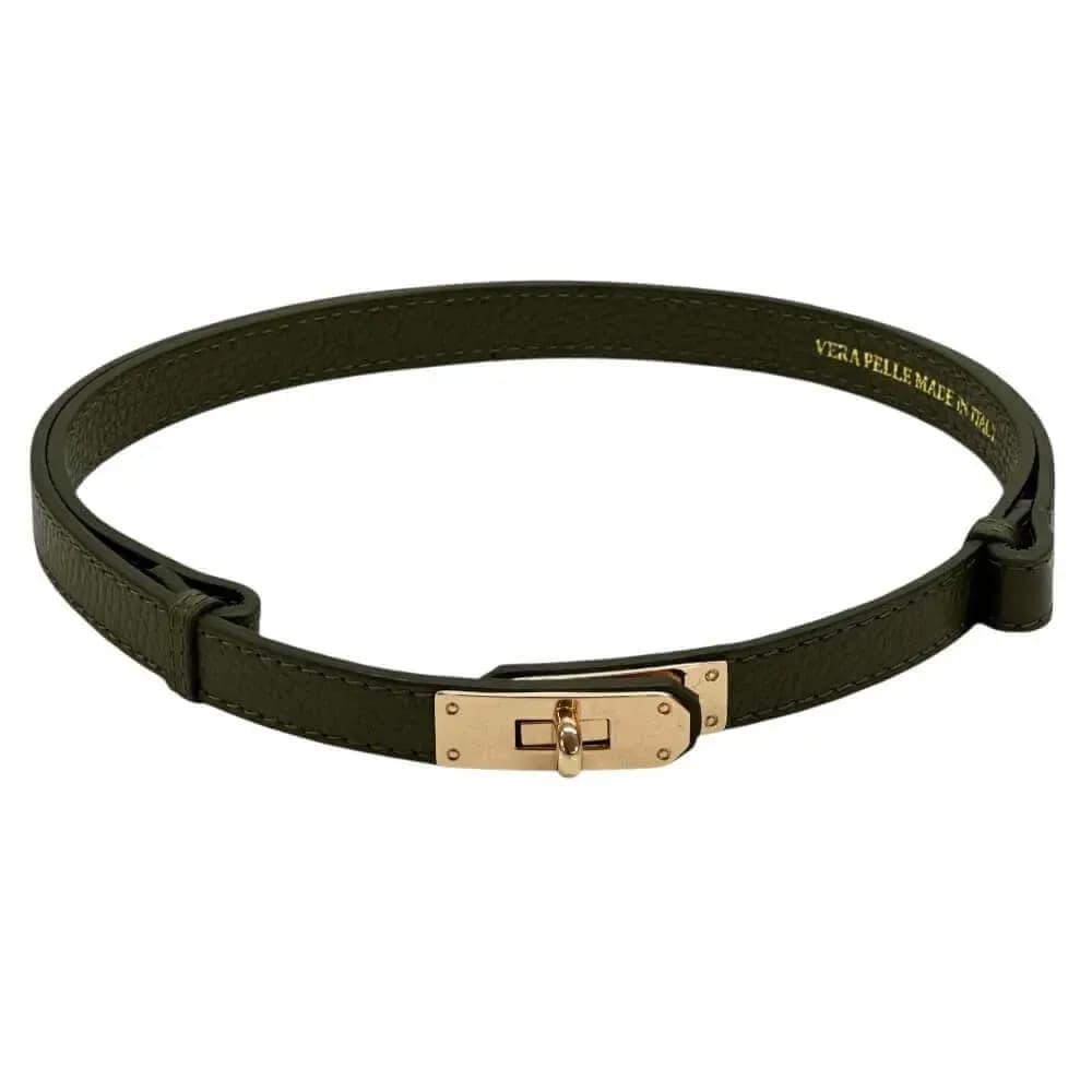 Kožený nastavitelný pásek se zlatou sponou zelený