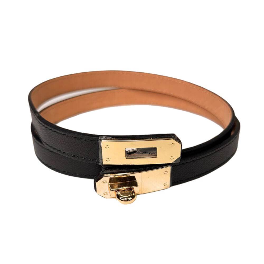 Kožený nastavitelný pásek se zlatou sponou černý