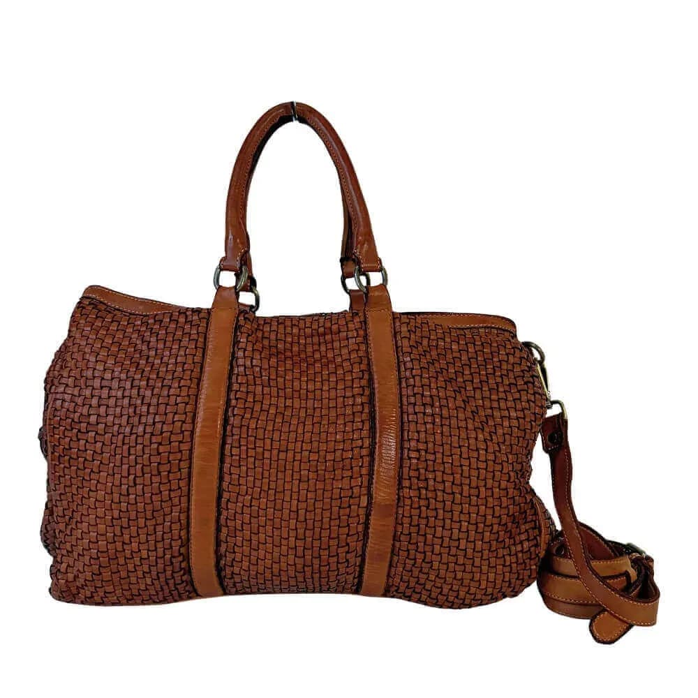 Kožená proplétaná cestovní taška Marlen koňak