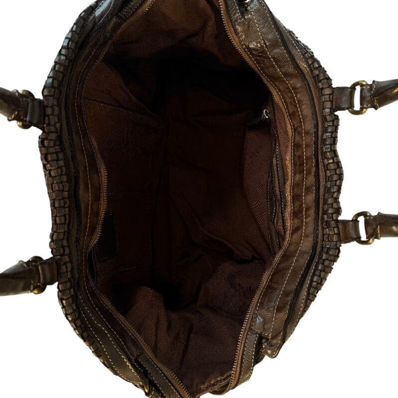 Kožená proplétaná cestovní taška Marlen tmavě hnědá