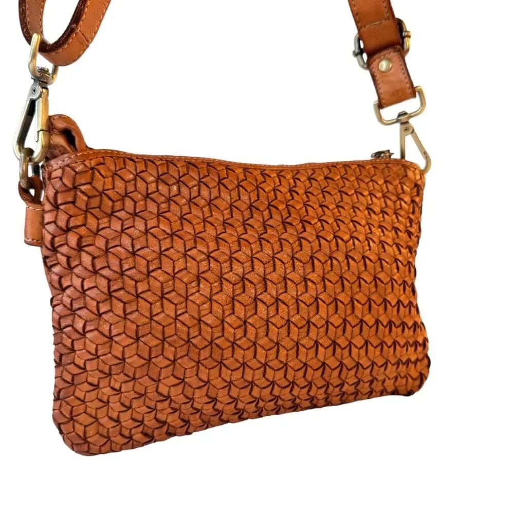 Kožená Italská crossbody kabelka Lyra koňak