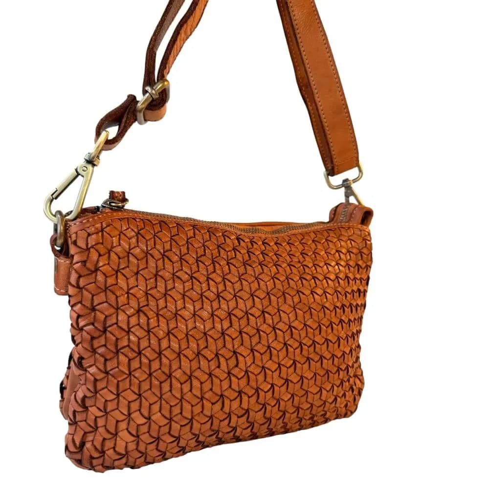 Kožená Italská crossbody kabelka Lyra koňak