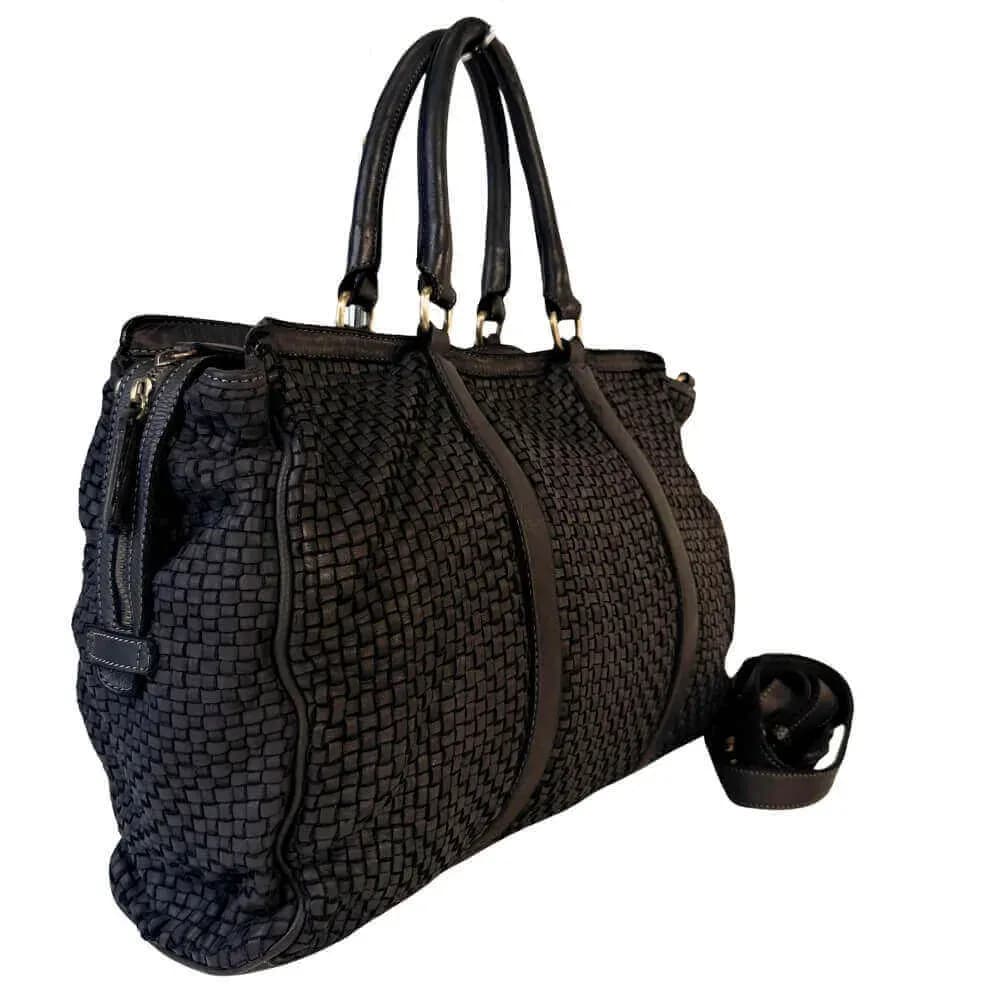 Kožená proplétaná cestovní taška Marlen černá