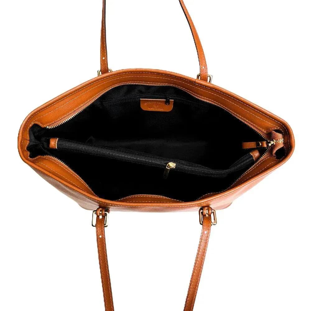 Kožená Italská kabelka Fiori koňak