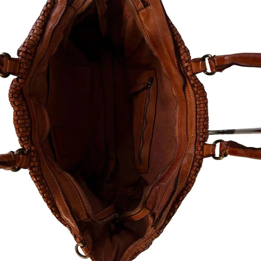 Kožená proplétaná cestovní taška Marlen koňak