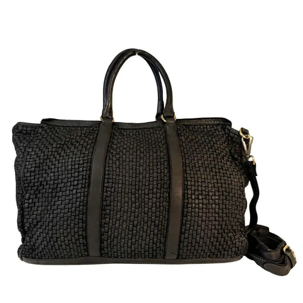 Kožená proplétaná cestovní taška Marlen černá