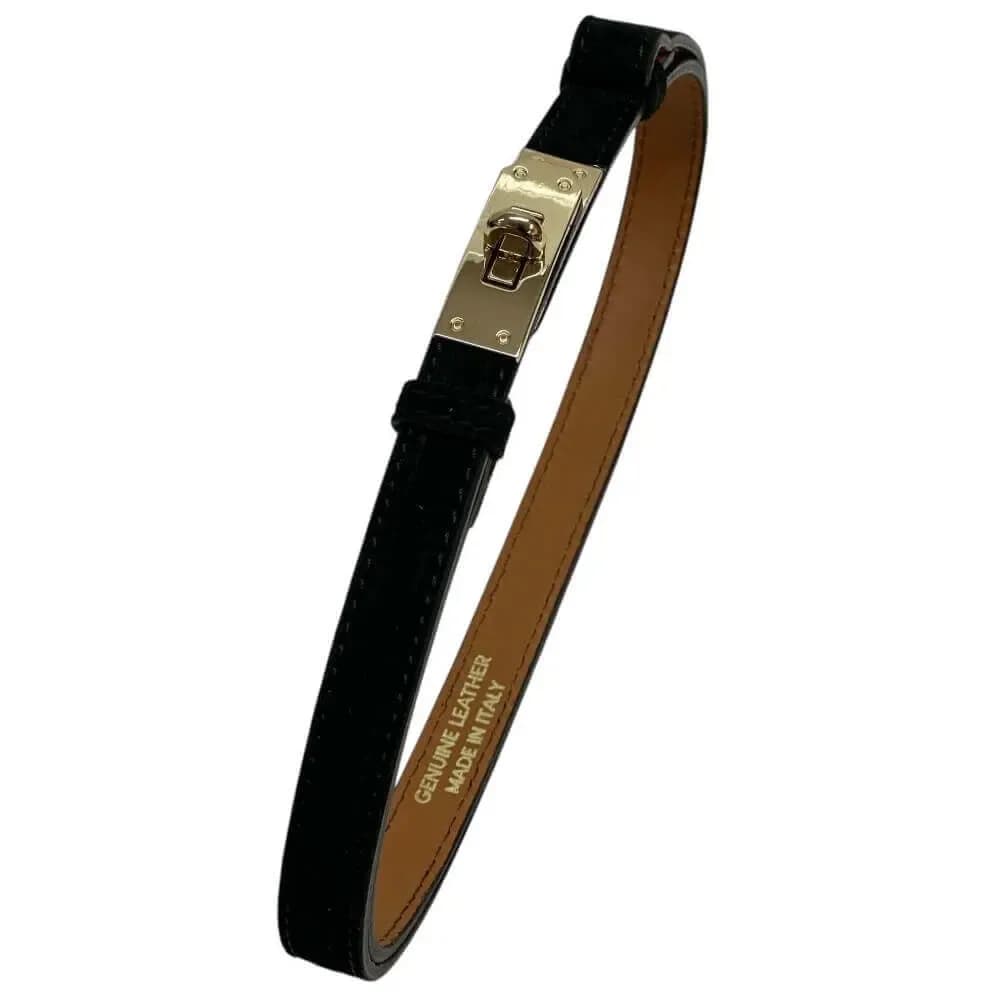 Dámský semišový nastavitelný pásek se zlatou sponou tmavé hnědý