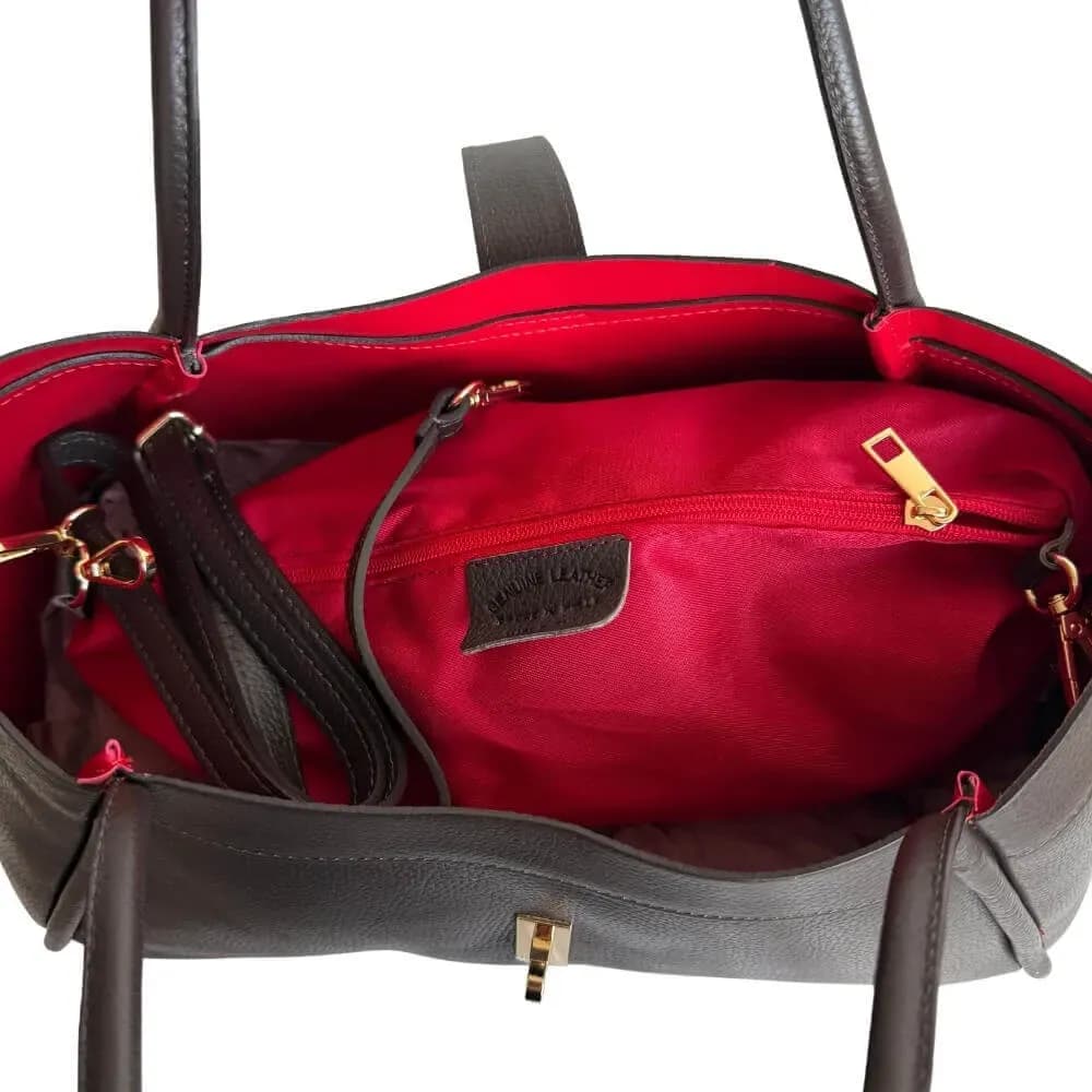 Kožená Italská kabelka Elis tmavé hnědá