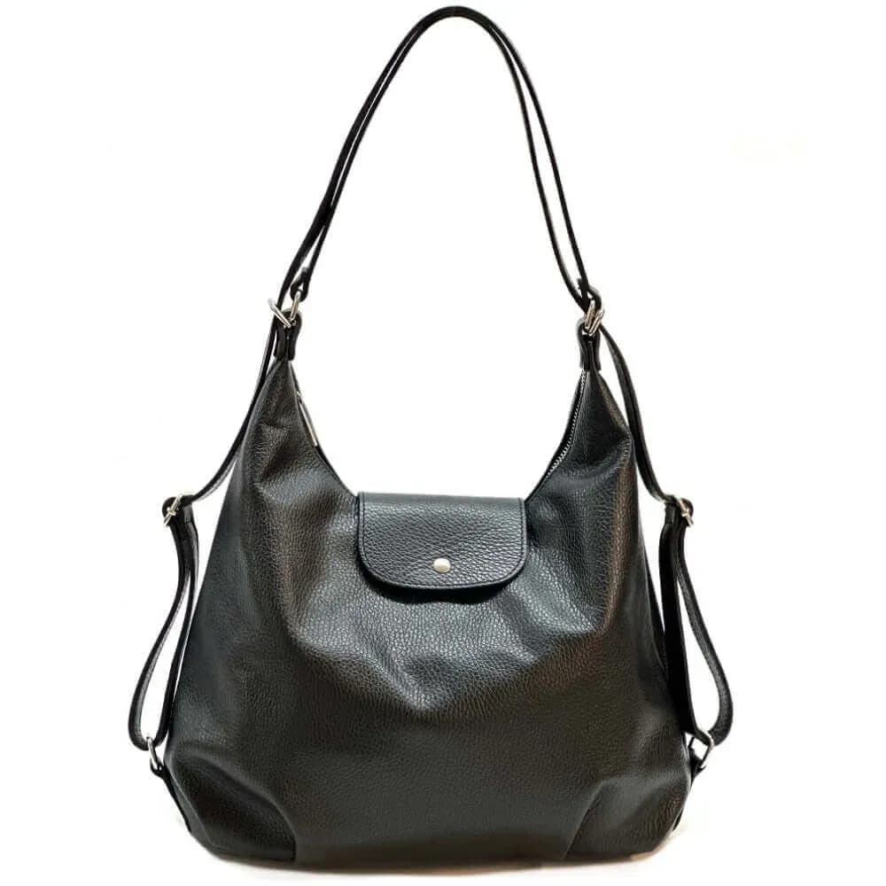 Kožená Italská kabelka batoh 2v1 Mari černá