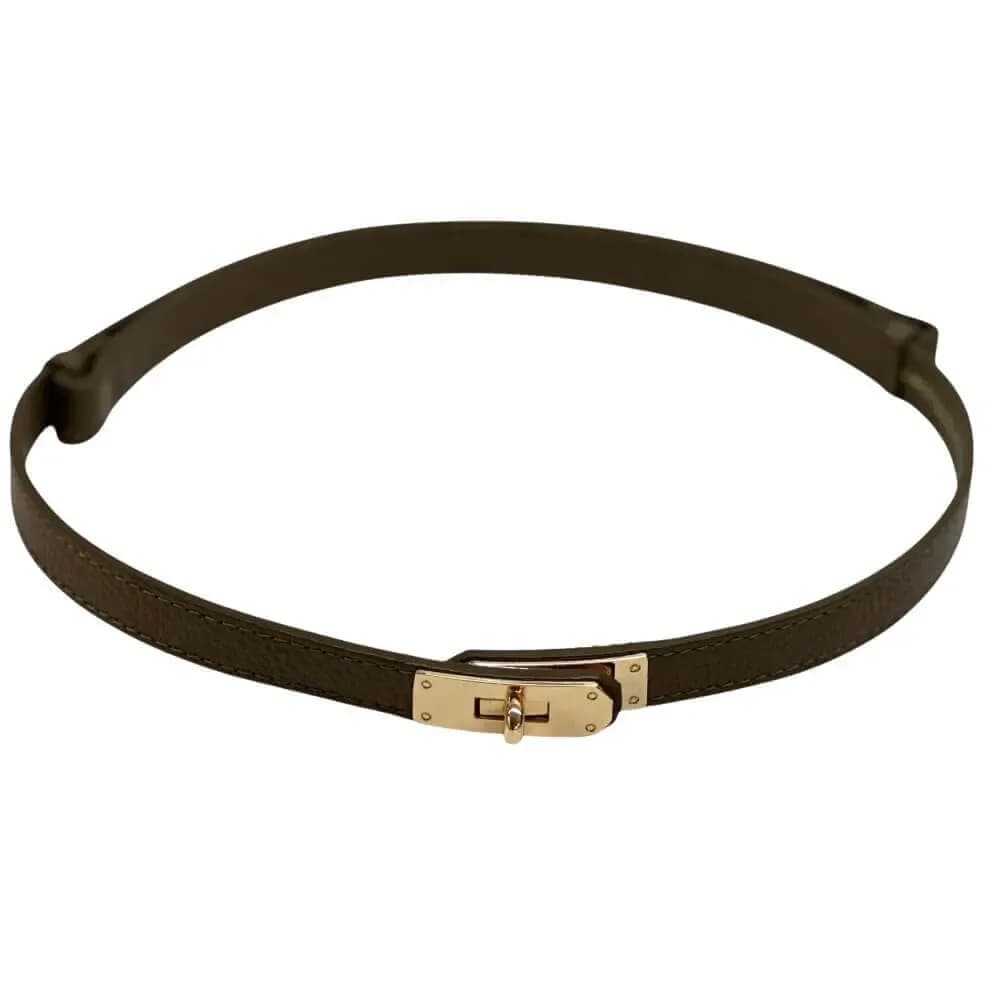 Kožený nastavitelný pásek se zlatou sponou tmavé hnědý