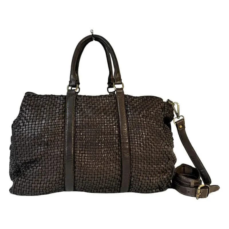 Kožená proplétaná cestovní taška Marlen tmavě hnědá