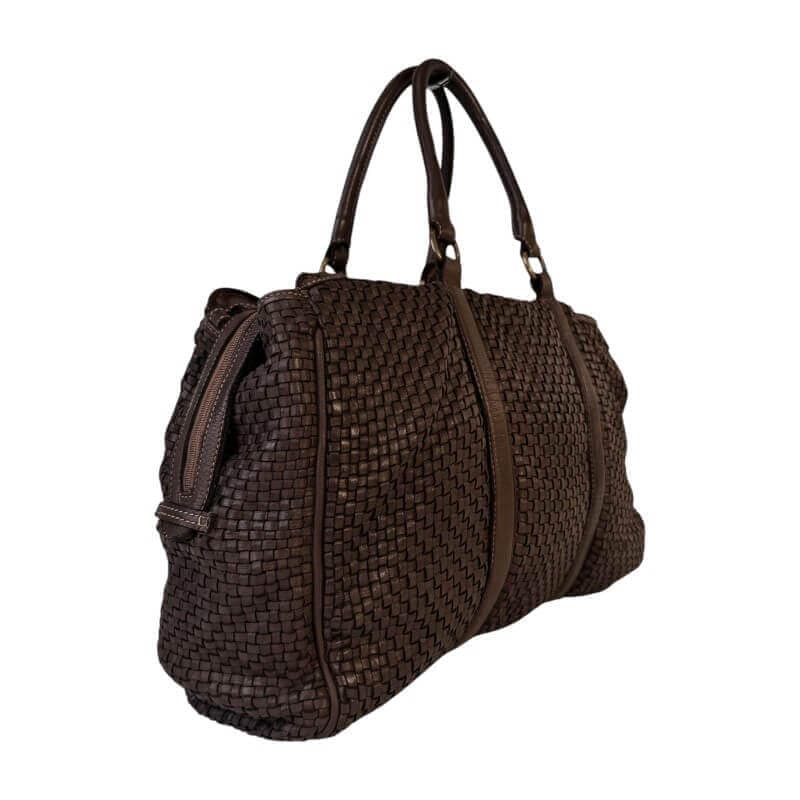 Kožená proplétaná cestovní taška Marlen tmavě hnědá