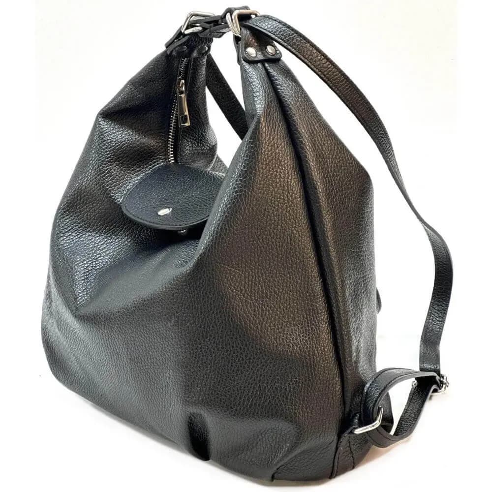 Kožená Italská kabelka batoh 2v1 Mari černá