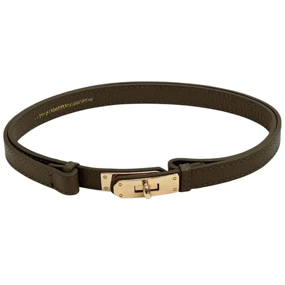 Kožený nastavitelný pásek se zlatou sponou taupe