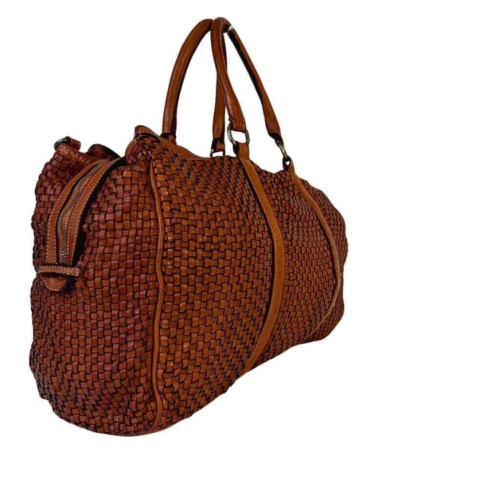 Kožená proplétaná cestovní taška Marlen koňak