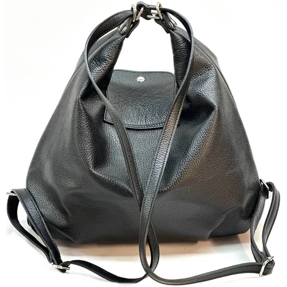 Kožená Italská kabelka batoh 2v1 Mari černá