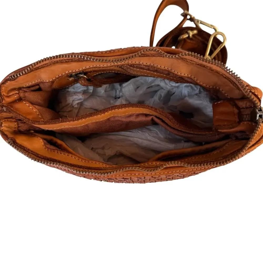 Kožená Italská crossbody kabelka Lyra koňak